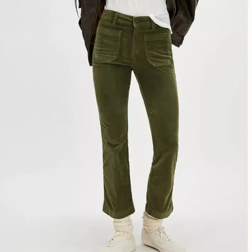 NWOT Free People High Time Velvet Kick Flare Pants  Olive Army Green